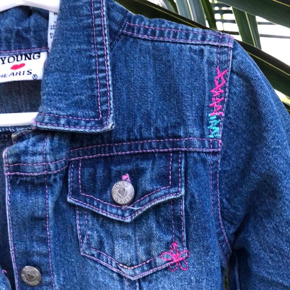 Jean jacket flower power!!  size 5. Too cute!! - Picture 5 of 6
